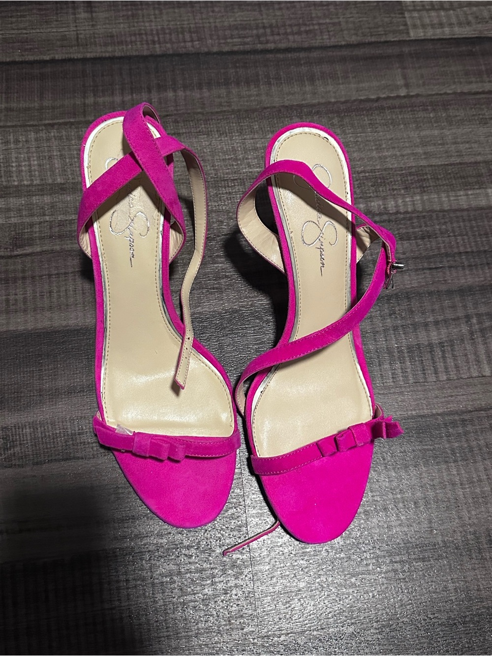 Jessica Simpson Fuchsia Suede Strappy Heels with Bow